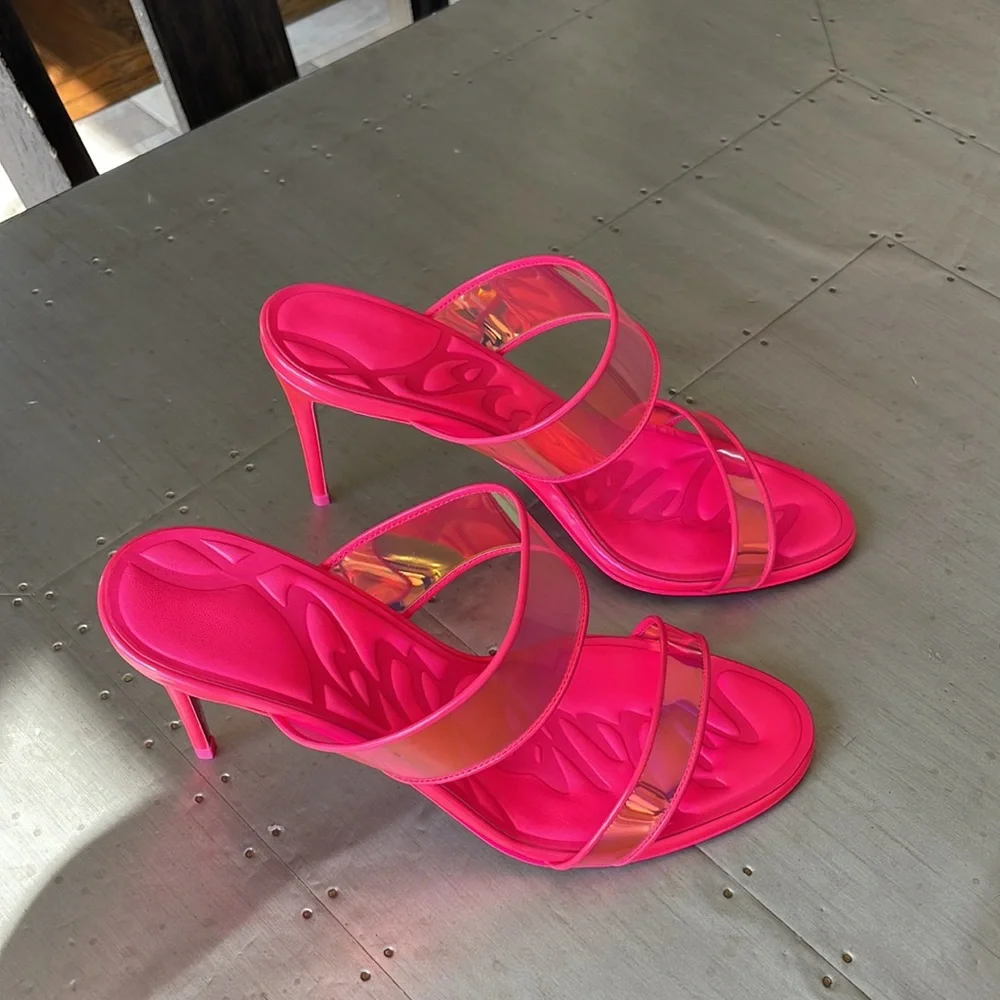 Christian Louboutin just loubi pink neon stiletto sandal pvc sz 39 85mm